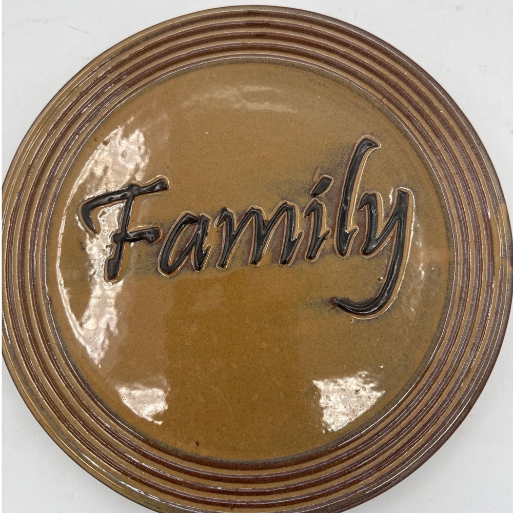 Vintage Great American Stoneware Factory Family Tree Plate Blank Brown Drip